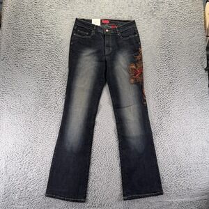Paco Jeans Women 11 Black Cotton Denim Bootcut Embroidered Travel Faded Workwear